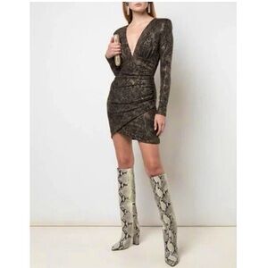 ALICE+OLIVIA Diaz Ruched Snake Print Mini Dress Size 8